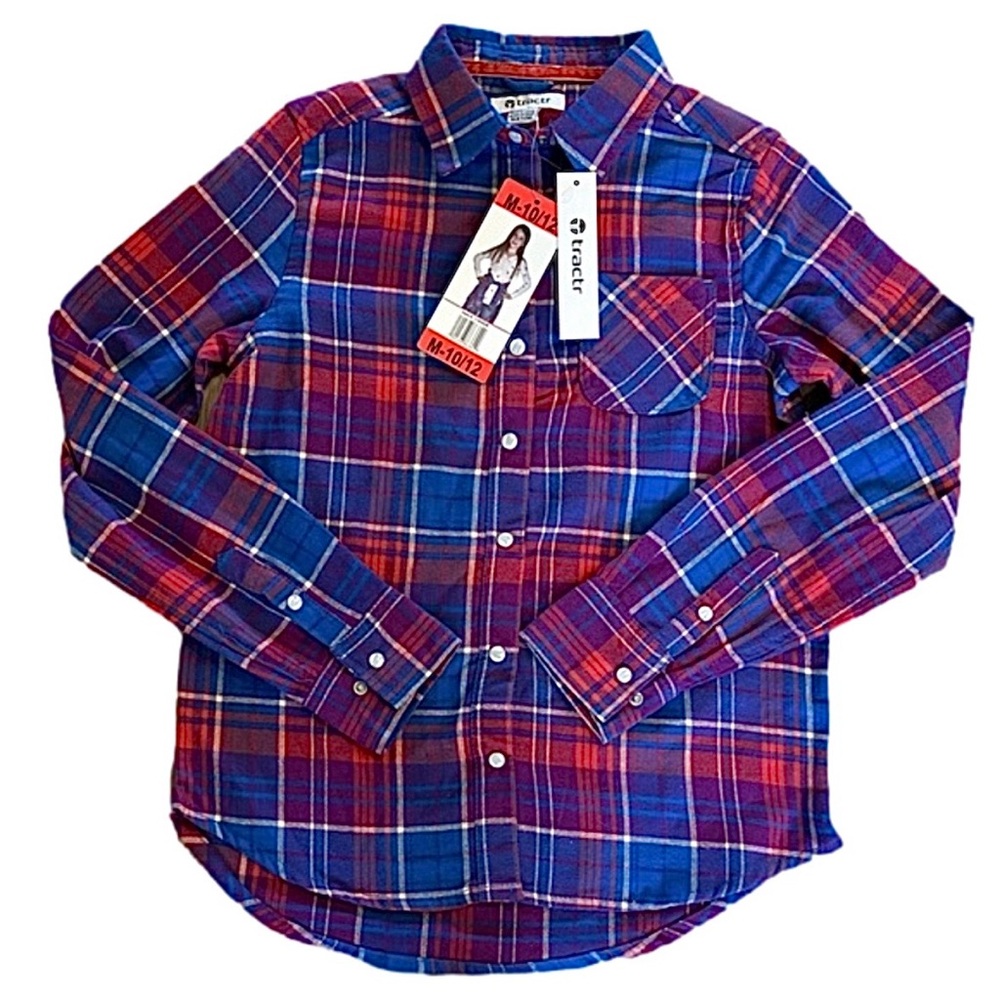 NWT Tractr Flannel Shirt, Button up, plaid
Girls size medium 10/12